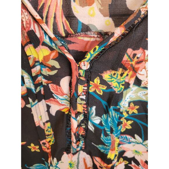 Zac & Rachel Batwing Boho Top Women's 1X V-Neck Semi Sheer Black Tropical - Picture 7 of 13